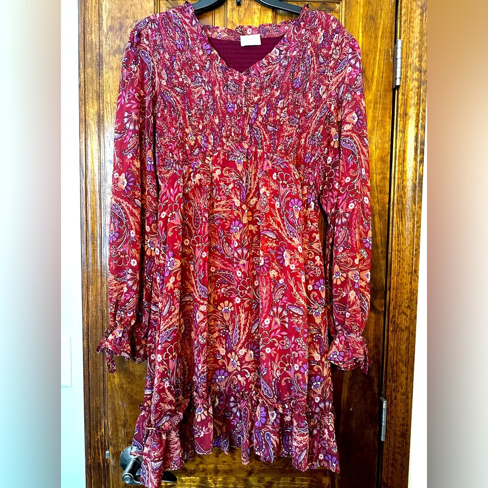 Elegant Red Paisley Dress